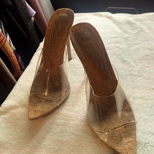 4 inch heel, clear mules
